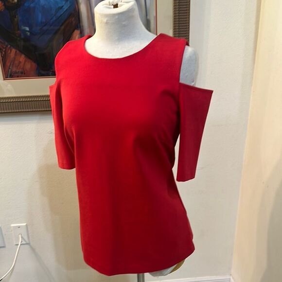 Michael Kors Red Open Shoulder Top Size Large - Picture 6 of 10